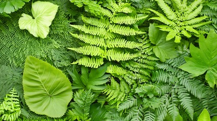 Lush Green Tropical Foliage Background Texture