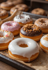 Donuts with Sprinkles and Crumbs on Glaze

