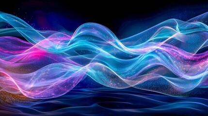 Abstract Blue and Pink Waves with Glowing Particles