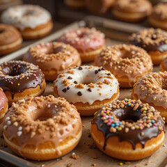 Donuts in a Bakery with Crumbs, Glaze, and Sprinkles

