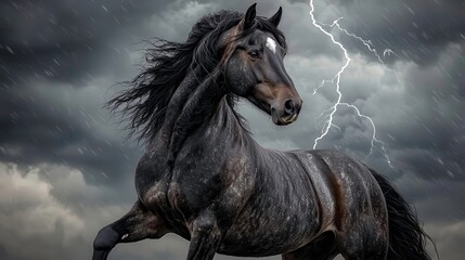 Obraz premium Horse Power: Storm Lightning Portrait nature horses