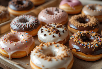 Donuts on a Tray with Crumbs, Glaze, and Sprinkles

