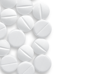 White round tablets, isolated on transparent background.