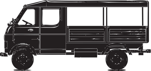 Black silhouette of a utility truck for transportation and delivery themes.