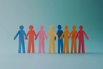 Colorful Paper People Holding Hands Unity Team Concept