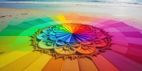  Rainbow Sand Mandala Art on Beach Impermanence Beauty Reflecting on the Moment