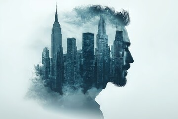 skyscrapers with man double exposure