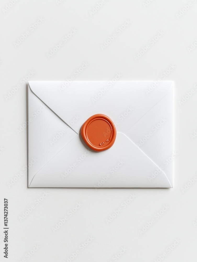 Poster flat lay of a white envelope with a red wax seal on top. the envelope is closed and the wax seal is 