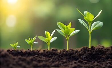 A young green sprout growing in the soil representing new life and nature