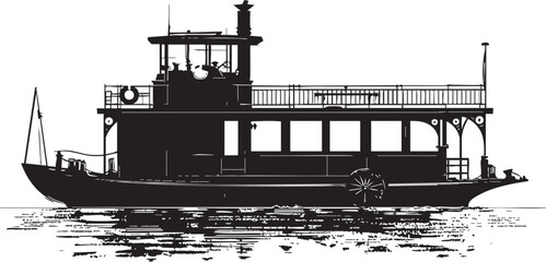Silhouette vector of a ferry boat for nautical and transport themes.