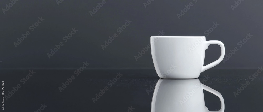 Aufkleber photograph of a white coffee mug on a black surface. the mug is empty and is placed in the center of