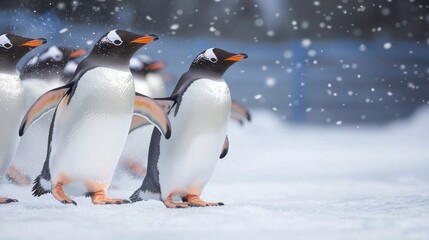 Fototapeta premium Penguins in Snow, Antarctic Wildlife, Animals nature antarctica