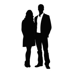 Draw a pair of full-length men and women standing together isolated on transparent background