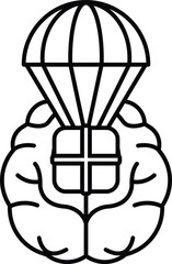 A black and white drawing of a brain with a box on top of it