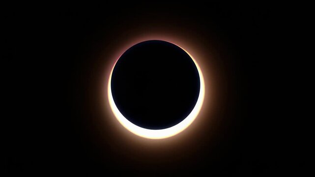 Witness the cosmic dance of light and shadow: A stunning abstract representation of a solar eclipse unfolds, showcasing the breathtaking "ring of fire" against a deep black canvas.

