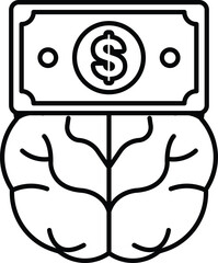 A dollar bill is placed on top of a brain