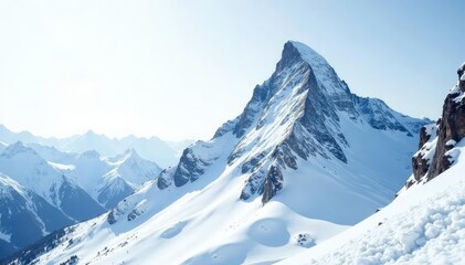 Obraz premium Snow-covered mountain peak against bright white sky, peak, mountain, high altitude