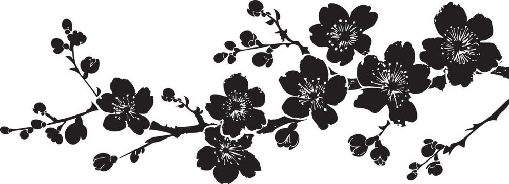 Elegant cherry blossom branch silhouette for decorative and artistic design projects.
