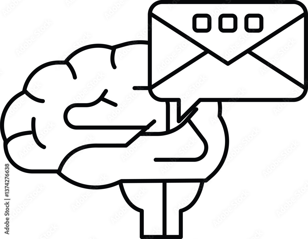 Poster a brain holding an envelope with a message inside