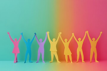 Colorful Paper People Raising Hands Teamwork1