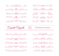 20 hand drawn text dividers with bow ribbon elements. Elegant editable vignettes, page frames