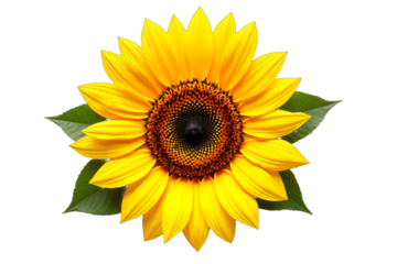 Bright sunflower bloom isolated on white background. Ideal for summer designs, agricultural themes, cheerful greetings, sunflower oil advertising. Isolated on transparent background.