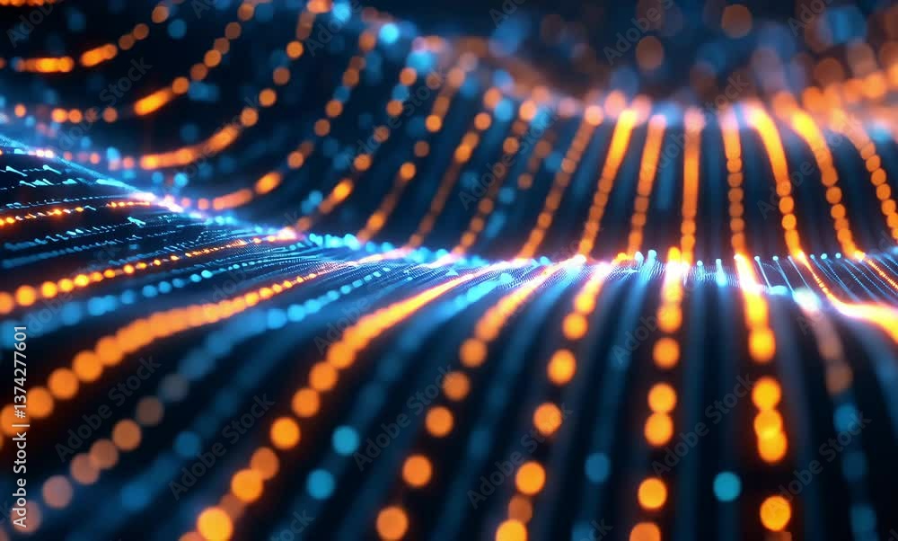 Poster explore captivating digital waves in motion highlighting brilliant colors and dynamic patterns