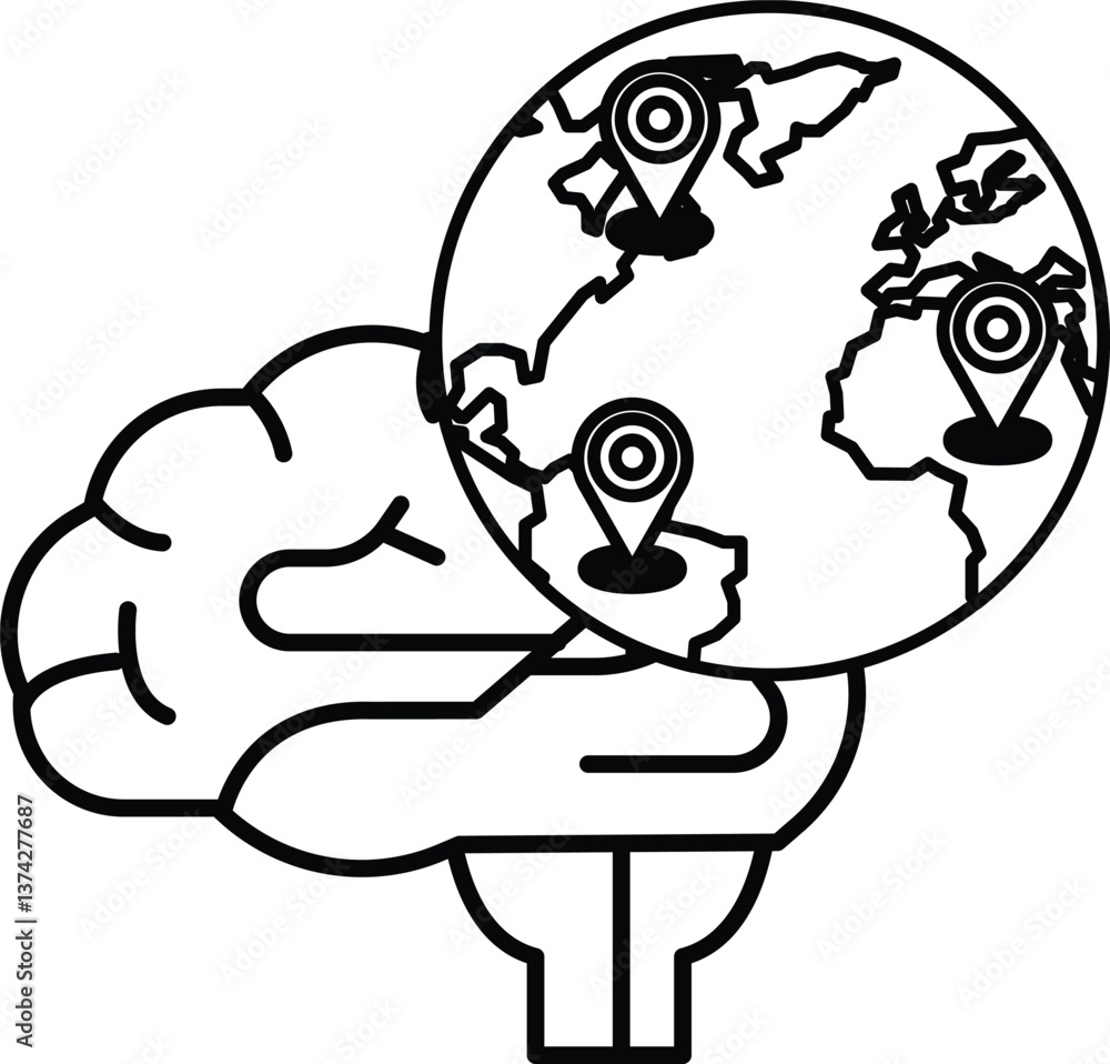 Poster a brain is holding a globe with a map of the world on it
