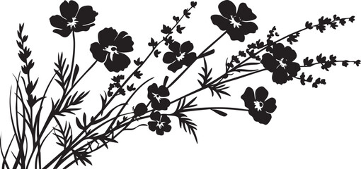 Silhouette of wildflowers and plants vector for decorative botanical designs.