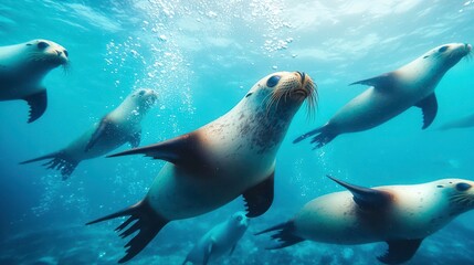 Fototapeta premium Sea Lions Underwater Wildlife nature seal