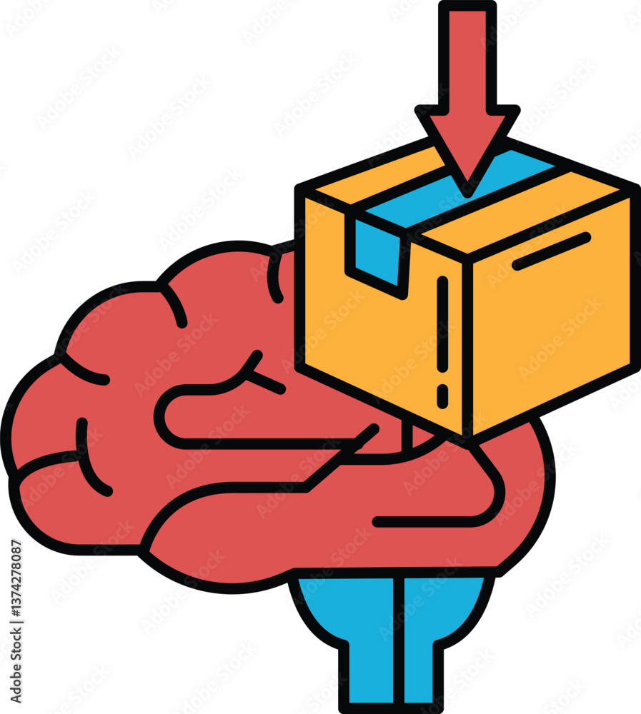 Poster a brain is holding a box with a red arrow pointing down