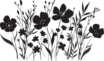 Black and white floral silhouette vector for decorative and artistic designs.