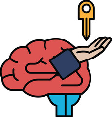 A cartoon brain with a key in its hand