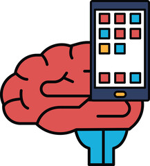 A brain holding a cell phone