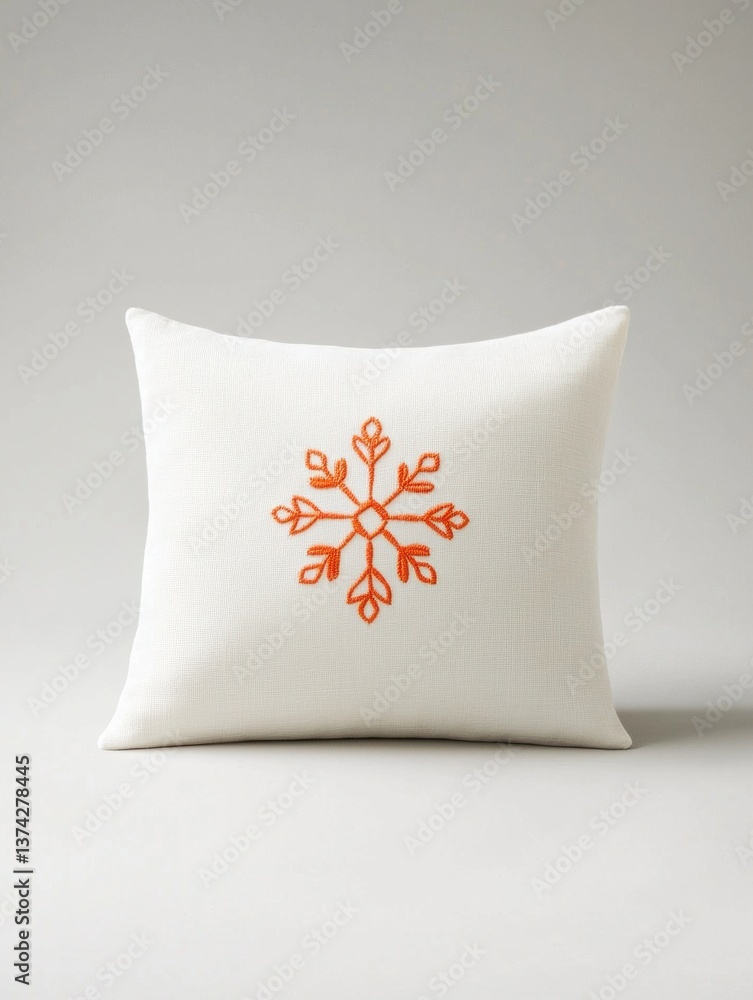 Poster the image is of a square throw pillow with a white background. the pillow is square in shape and has