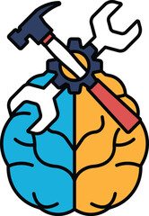A brain with a hammer and wrench on it