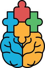 A puzzle piece brain with a blue piece on the left side