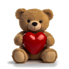 Obraz premium Cute teddy bear holding red heart symbolizing love and affection