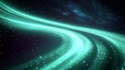 Fototapeta premium Abstract teal light streak flowing through space and starry background