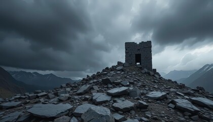  Graphite Colored Remnants Minimalist Mountain Watchtower, Facing the Elements