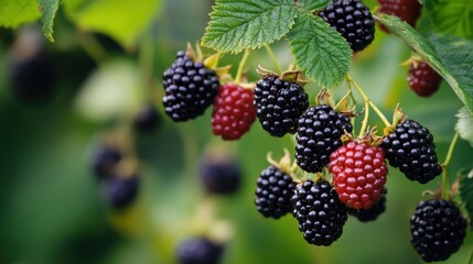 Ripe and unripe blackberries. Generative AI