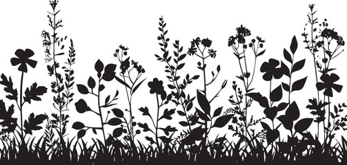 Silhouette vector of wildflowers and plants for nature-themed design projects.