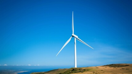 Digital landscape of wind turbines under blue sky,renewable energy with modern technology.