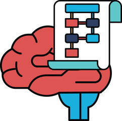 A brain holding a piece of paper with a diagram on it