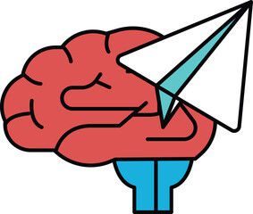 A brain with a paper airplane on top of it