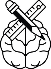 Fototapeta premium drawing of a brain with a pencil and ruler on it