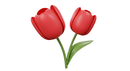 Obraz premium Two red tulips growing together with green leaves and stems