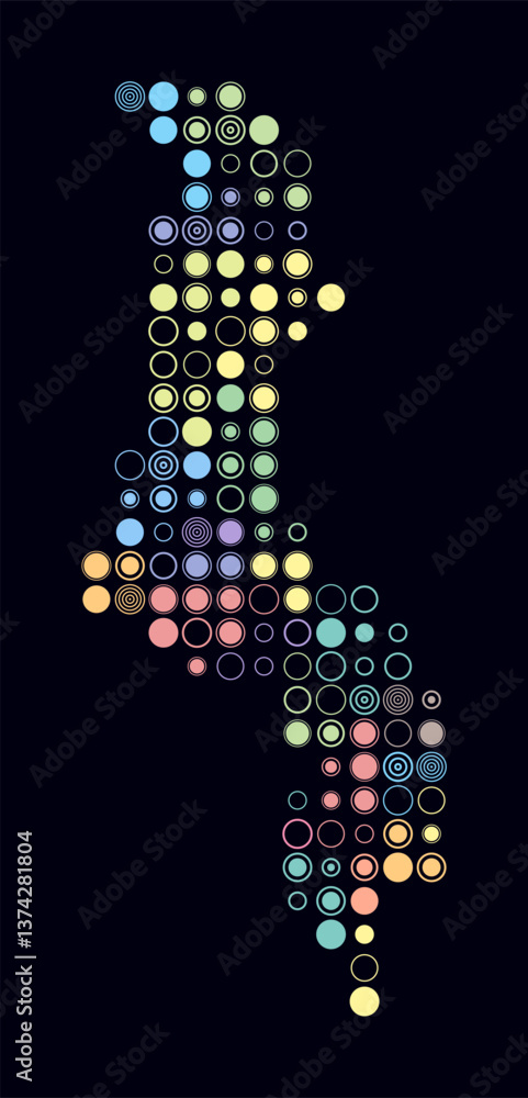 Poster malawi, shape of the country build of colored cells. digital style map of the malawi on dark backgro