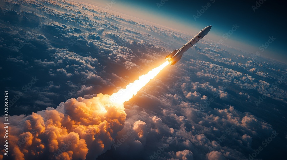 Aufkleber a rocket successfully lifts off into the sky, igniting its powerful engines and leaving behind a tra
