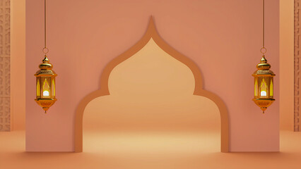 Ornate lanterns hanging in elegant middle eastern architectural setting